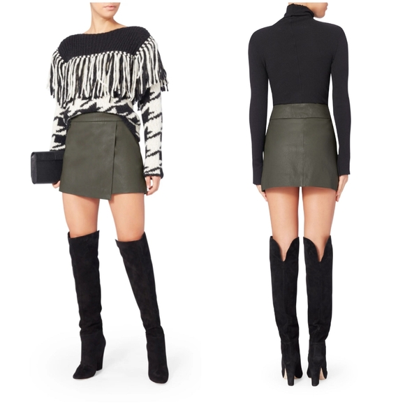 INTERMIX Jadyn Wrap Leather Mini Skirt in Emerald